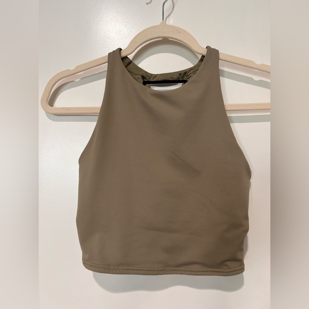 ALO Yoga Olive Green High Neck Crop Top